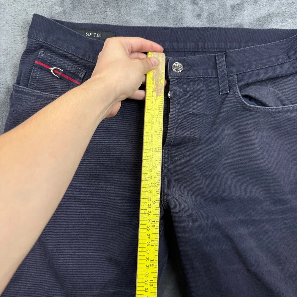 Gucci Pants Mens 52 Navy Blue Web Stripe Straight Leg Made in Italy